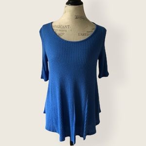 NEW Blue Waffle Knit 3/4 Sleeve Flowy Tunic Loose